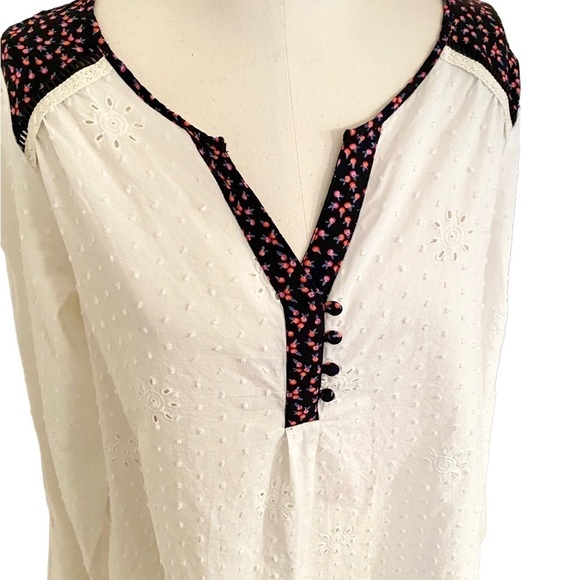 MATILDA JANE EMBROIDERED SPLIT NECK POINTELLE COTTON BLOUSE SIZE LARGE FLORAL - Picture 5 of 16